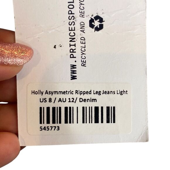 Princess Polly 8 Holly Asymmetric Rip Leg Jeans Light Wash Denim‎ Baggy New - Picture 4 of 12